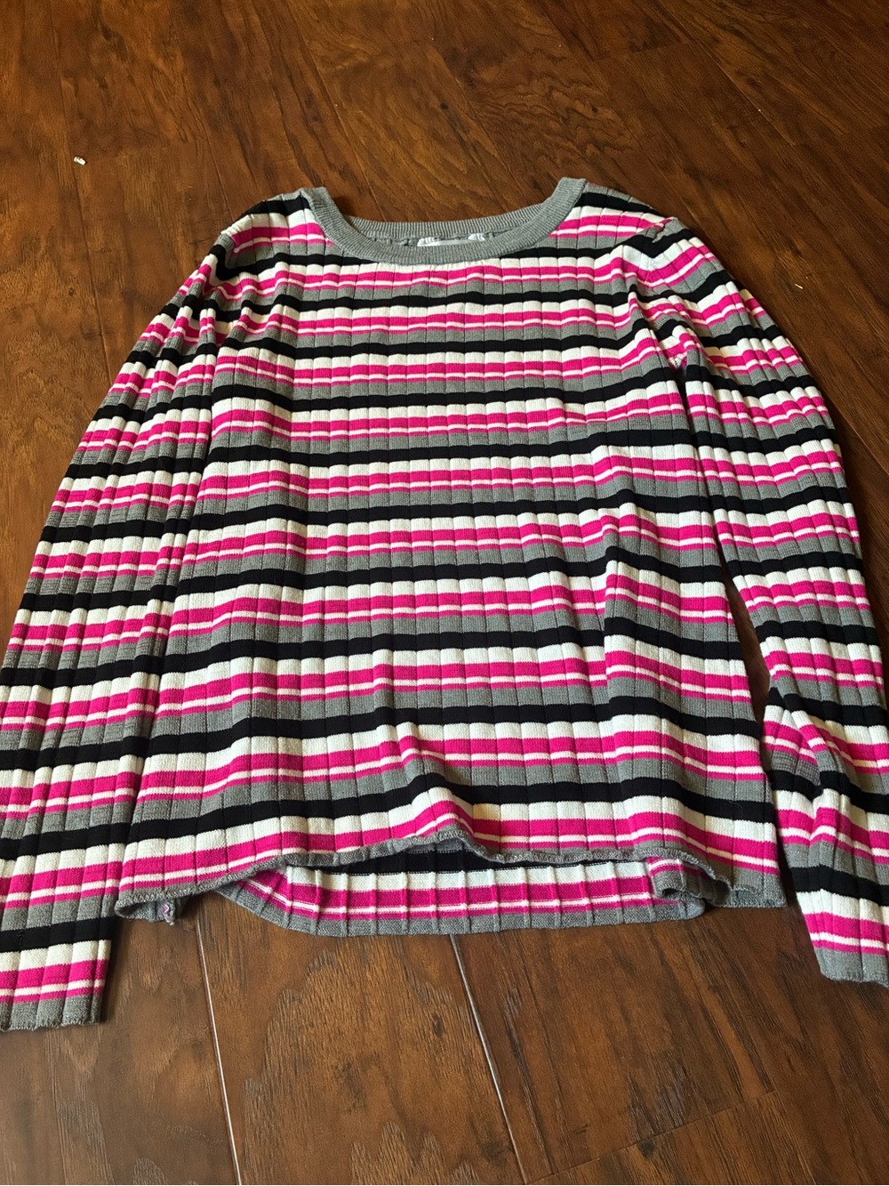 Women’s Striped Ribbed Long Sleeve Top - Gray, Pink, Black